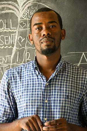 Mohammed, a teacher in an alternative learning programme, in his classroom.